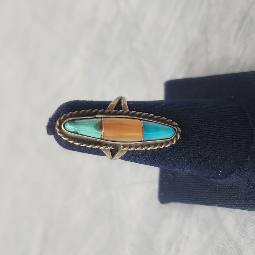 Vintage Turquoise and Stone Inlay Sterling Ring